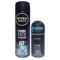 Bộ đôi Lăn khử mùi 50ml và Xịt Khử mùi 150ml Nivea Men Cool Kich Extra Dry- Cool Active 48h-Mẫu Mới