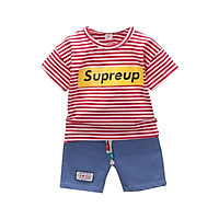 Letter O-Neck Red/Gray/Black Summer Casual 1-4Y Children Striped T-Shirt And Pant Kit Kids Toddler Two-piece Outfit Set S/M/L/XL