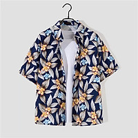 【COD】 Men T Shirt Summer Hawaii Cardigan Lapel Short Sleeve Tops Loose Printing Beach Shirt