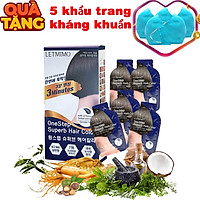 Thuốc Nhuộm tóc LETMIMO màu nâu đen_2N, phủ bạc Thảo Mộc, Hộp 5 Gói, Mỗi gói 24g + Quà tặng 5 khẩu trang vải kháng khuẩn