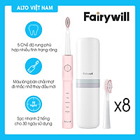 Bàn chải đánh răng điện FAIRYWILL E11 (Bản Màu Hồng) Công nghệ làm sạch bằng sóng siêu âm - Tặng kèm 8 đầu bàn chải - Hàng Chính Hãng