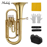 Muslady Brass B Flat Baritone Bb Wind Instrument Gold Lacquer Surface with Carry Case Mouthpiece Gloves Cleaning Cloth