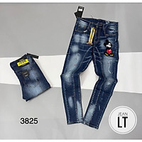 quần jean nam DSQ khóa lệch ông côn-quần jen nam thuê chuột Mickey cực đẹp