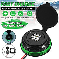 Green/Blue/Red/White(Dual USB)12-24V Universal LED Indicator Dual USB Socket Waterproof Dustproof Fast Charger For Car
