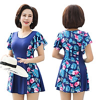 You swimwear female conservative mother models middle and old people were thin covered belly large size one-piece with sleeves spa set 18372 blue XL