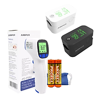 Combo máy đo nồng độ oxy máu SpO2, PR, PI Jumper JPD-500G và Nhiệt kế hồng ngoại không tiếp xúc Jumper FR202 (FDA Hoa Kỳ + xuất USA),