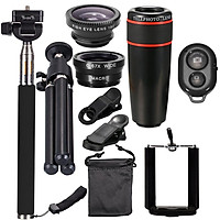 Phones 10-in-1 Lens Kit 8x Telescope,3 in 1 Camera Lens,Selfie Monopod