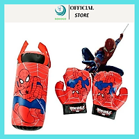 Túi Đấm Bốc Boxing Cho Trẻ Em Hình Người Nhện Đỏ Size Trung 37*18*18 cm, Kèm 2 Găng Tay Cho Bé+Tặng Kèm Hình Dán