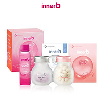 Combo 3 thực phẩm bảo vệ sức khỏe InnerB Aqua Bank (56 viên) + Viên uống hỗ trợ sáng da InnerB Snow White (28g) & Hộp 6 chai nước uống InnerB Glowshot (50mlx6)