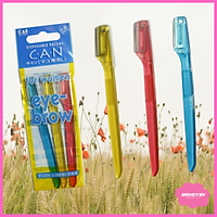 Set 3 dao cạo lông mày cán ngắn chuyên dụng cho nữ tặng 2 zipper 10cm