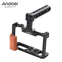 Andoer Aluminum Alloy Camera Cage Kit Protective Vlog Cage with Wooden Hand Grip Metal Top Handle Film Making System