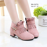 Bốt cao gót sang chảnh cho bé gái 3 - 12 tuổi thời trang da lộn màu hồng xinh xắn GC51