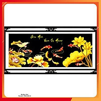 TRANH ĐÍNH ĐÁ 9 Cá Sen vàng nền đen Gia Hoà Vạn Sự Hưng ABC Lavender LV126