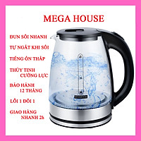 Ấm siêu tốc thuỷ tinh cường lực cao cấp loại 2.0L tự ngắt khi sôi, công xuất lớn1500W đun sôi nhanh.