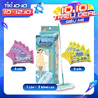 Combo 1 Bộ Cây Lau Sàn Đa Năng iHomeDa & 5 + 5 Khăn ướt lau sàn kháng khuẩn tiện dụng iHomeDa ( Hương Cam & Hương Lavender) - Combo 1 Multi functional cleaning mop and 5 + 5 flooring wet wipes/ iHomeda cleaning mop combine with wet wipes