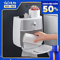 Hộp Đựng Giấy Vệ Sinh 2 Tầng Treo Tường Cao Cấp - Có Ngăn Kéo Và Khe Cắm Điện Thoại, Ipad - Hàng Nhập Khẩu