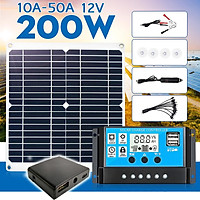 200W 12V Monocrystalline Solar Panel Complete Set USB Charge Controller for Automobile Battery, Automobile, RV, Ship