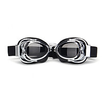 Helmet Eyewear Goggles Motorcycle Bike Vintage Pilot Biker Black Lens Anti-Fog (Sliver Frame)