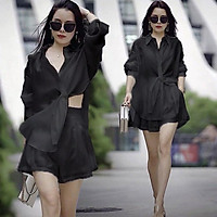 Set bộ quần áo lụa xỏ tà sành điệu, vải lụa Hàn cao cấp phong cách hiện đại S99 - HEY OFFICAL