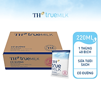 Thùng 48 bịch sữa tươi sạch có đường TH True Milk bịch giấy 220ml (220ml x 48)