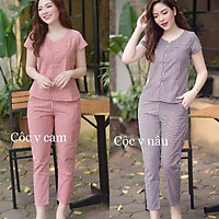 Mẫu mới Bộ đồ ngủ,bộ quần áo mặc nhà nữ cổ V quyến rũ,họa tiết kẻ caro trẻ trung,phong cách