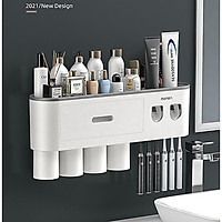 Kệ để bàn chải đánh răng và 2 bộ nhả kem đánh răng OENON kèm cốc hút từ tính