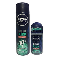 Bộ đôi Lăn khử mùi 50ml và Xịt Khử mùi 150ml Nivea Men Cool Kich Extra Dry- Cool Fresh 48h-Mẫu Mới