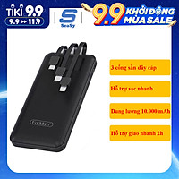 Pin Sạc dự phòng Earldom PB-41 kèm giá đỡ, dung lượng 10.000 mAh gắn cáp 3 đầu tiện lợi, hỗ trợ sạc nhanh 2.1A cho 3 cổng Lightning/TypeC, Micro – hàng chính hãng