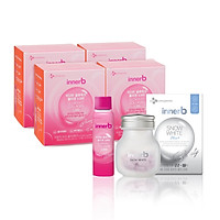 Combo 4 hộp 6 chai nước uống Collagen Vitamin C sáng da InnerB Glowshot và thực phẩm bảo vệ sức khỏe InnerB Snow White