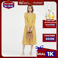 Đầm dáng xòe nữ thiết kế cổ tim kết hợp tay dài rã cúp GUMAC DB502