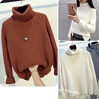 Áo len nữ, áo len cổ trụ nữ màu nâu dầy dặn tay dài size S M A-03