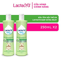 Bộ 2 chai Sữa Tắm Gội Trẻ Em Lactacyd Baby Extra Milky Làm Sạch Dịu Nhẹ và Dưỡng Ẩm Vượt Trội 250ml/chai
