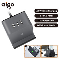 Aigo 5W Wireless Charger Socket With Phone Bracket Holder 3 USB Ports Extended Line Sockets 3D Mini Power Strip Socket