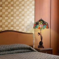 Đèn bàn Tiffany chao 40 hoa hồng - chân cô gái đồng