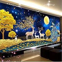 TRANH ĐÍNH ĐÁ HƯƠU NAI TÀI LỘC YD3009 (150X70) - TRANH CHƯA ĐÍNH