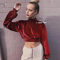 Croptop cổ 3 phân bo gấu chất nhung cao cấp - by SugarG