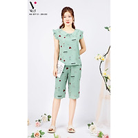 Đồ bộ nữ cộc tay - Đồ bộ mặc nhà - Đồ ngủ mặc nhà nữ - Đồ bộ nữ lửng - Set bộ đũi mặc nhà nữ Vicci BDT.01 áo cánh tiên phối quần lửng in hoạ tiết