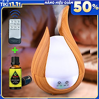 Combo Máy Khuếch Tán Tinh Dầu/ Máy Xông Tinh Dầu + Tinh Dầu Sả Chanh Nguyên Chất 10ML/ Chuyên Dụng Xông Tinh Dầu Gia Đình, Văn Phòng, Có Remote Điều Khiển và Đèn LED Biến Đổi Màu