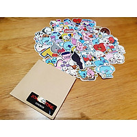Bộ 50 Sticker (nhãn dán) BT21 - dán nón bảo hiểm, ghi-ta - siêu chất, cool ngầu, dễ thương.
