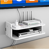 Kệ wifi, kệ để đầu thu, bộ giải mã tivi VHR12 bằng gỗ Smartboard màu trắng sang trọng - Đầy đủ phụ kiện treo và không cần khoan tường