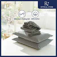 Bộ Ga Trải Giường Ru9 Cotton Percale 100% Cotton Tự Nhiên - Black Oyster Stripe