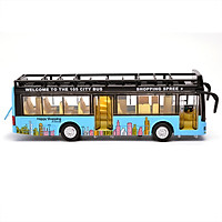 Đồ chơi mô hình xe bus 2 tầng mui trần KAVY có nhạc và đèn chạy cót bằng kim loại bền bỉ, xe thăm quan du lịch thành phố