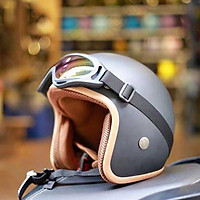 Mũ Bảo Hiểm 3/4 SRT Đen nhám Lót Màu Cao Cấp + Kính Chống Bụi, Chống Nắng (Màu ngẫu nhiên)