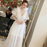 Đầm xoè dự tiệc xếp tầng tay ngắn phồng sang trọng TRIPBLE T DRESS - size M/L (kèm ảnh/video thật) MS171V