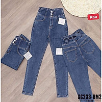 Quần jean nữ lưng cao, jean nữ màu xanh cao cấp MS888