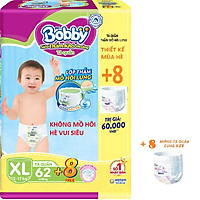 Tã quần Bobby - Đệm Lưng Thấm Mồ Hôi XL62 (62 miếng) - Tặng 8 miếng trong gói