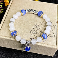 Vòng Tay Cho Mệnh Kim ( Mộc - Thủy ) - Vòng Tay Nữ Mã Não Trắng 8mm Mix Đá Mắt Mèo Xanh Biền 10mm V353-8