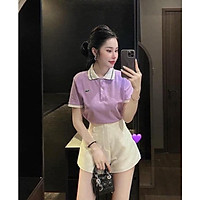 Áo polo cá sấu màu tím mẫu mới mùa hè
