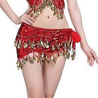 Hip Scarf for Belly Dance, Women Belly Dancing Hip Scarf with Gold Coins Skirts for Bellydance, or Yoga Class