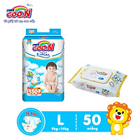 Tã Dán Goo.n Premium Cao Cấp Gói Cực Đại Size L50 (50 Miếng) + Tặng bịch khăn ướt Goo.N Premium 80 miếng cao cấp